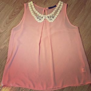 LOVE JULIAN Sz L Peach Sheer Sleeveless Blouse